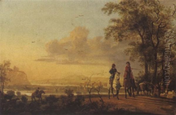 Zwei Reiter In Einer Sudlichen Landschaft Oil Painting by Aelbert Cuyp