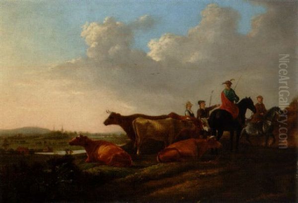 Landskap Med Ryttare Och Kreatur Oil Painting by Aelbert Cuyp