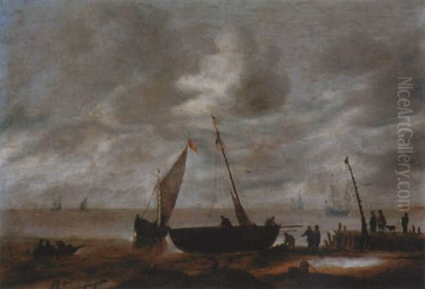 Kustenlandschaft Mit Fischern Und Booten Oil Painting by Aelbert Cuyp