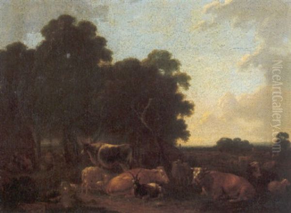 Mucche E Pecore In Una Radura Oil Painting by Aelbert Cuyp