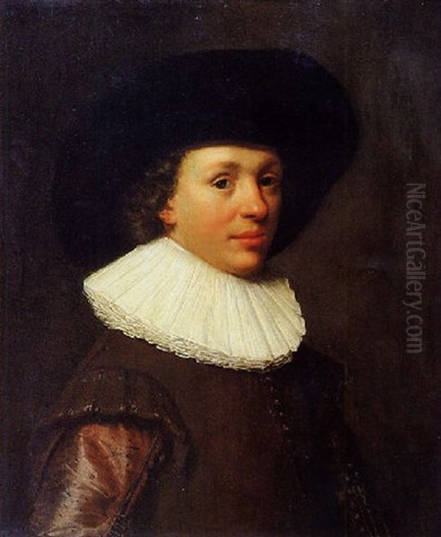 Portrait D'homme Vetu D'une Casaque De Bouracan A Manches Rouges Qu'eclaire Une Collerette De Linon Plisse Oil Painting by Aelbert Cuyp