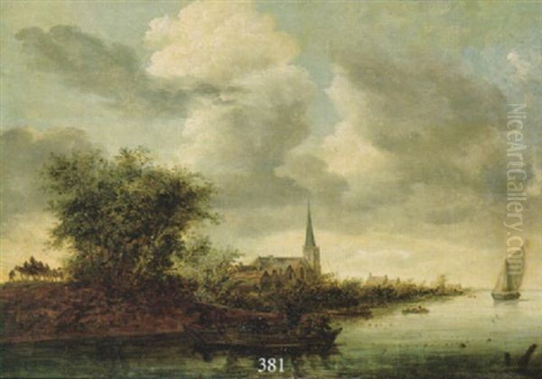 Flusslandschaft Mit Bauerin Beim Melken Oil Painting by Aelbert Cuyp