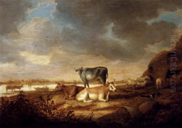 River Landscape With Cows And Sheep Oil Painting by Aelbert Cuyp