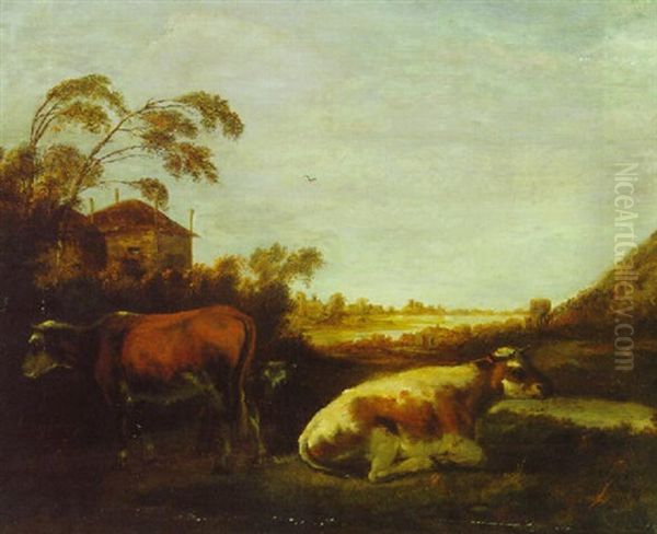 Cattle Beside A Pond In A Landscape by Aelbert Cuyp