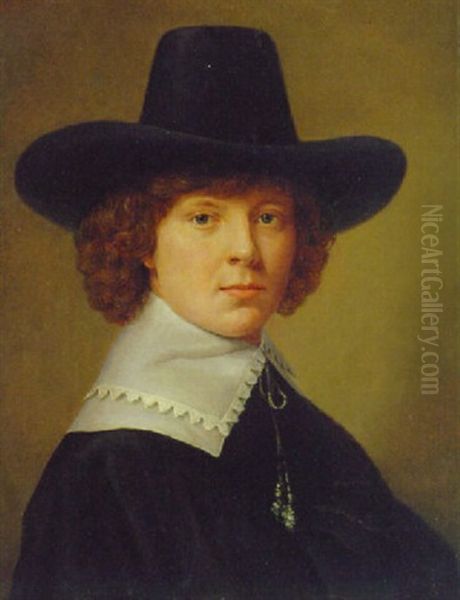 Portrait Of A Gentleman, In A Black Costume And A Hat Oil Painting by Aelbert Cuyp