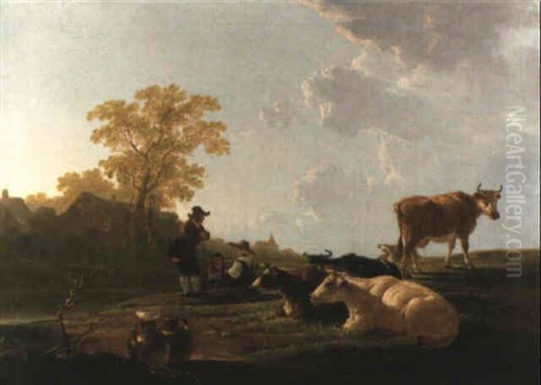 Hirtenfamilie Mit Kuhen Oil Painting by Aelbert Cuyp