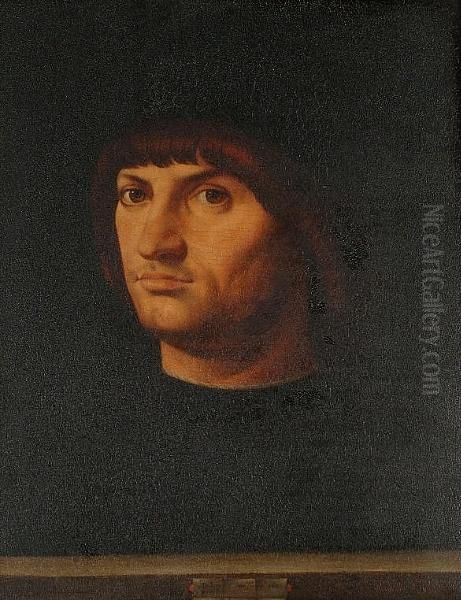 Portrait Of A Gentleman, Bust Length In Black Costume With A Black Hat Oil Painting by Antonello da Messina Messina