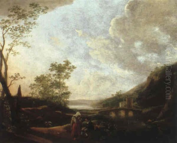 Zwei Wanderer In Einer Flusslandschaft Oil Painting by Aelbert Cuyp