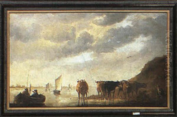 Cattle On The Banks Of A River Oil Painting by Aelbert Cuyp