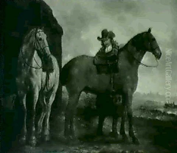 Man Saddling Horses by Aelbert Cuyp