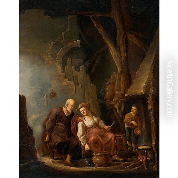 The Widow Of Sarepta Cooking For Elie The Prophet Oil Painting by Benjamin Gerritsz Cuyp