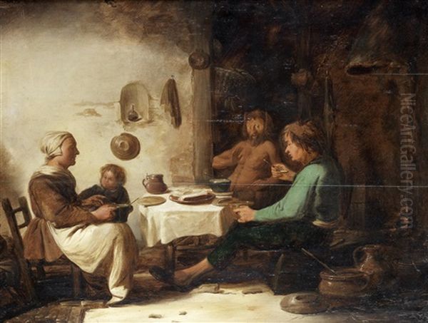 Peasants And A Satyr Dining In An Interior Oil Painting by Benjamin Gerritsz Cuyp