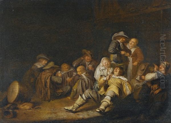 A Drunken Guardroom Scene Oil Painting by Benjamin Gerritsz Cuyp