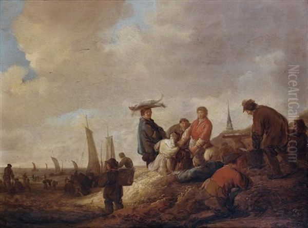 Le Retour De La Peche Sur La Plage De Schweningen Oil Painting by Benjamin Gerritsz Cuyp