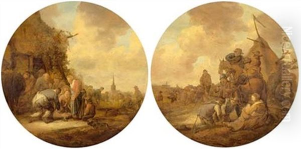 Schlachtfest Vor Einem Wirtshaus (+ Wurfelnde Soldaten Und Reiter Vor Einem Marketenderzelt; Pair) Oil Painting by Benjamin Gerritsz Cuyp