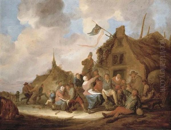 A Village Scene With Peasants Dancing And Drinking By An Inn Oil Painting by Benjamin Gerritsz Cuyp