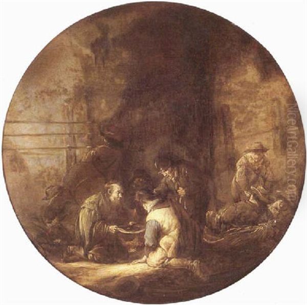 Barn Interior With Soldiers Sharing Booty Oil Painting by Benjamin Gerritsz Cuyp