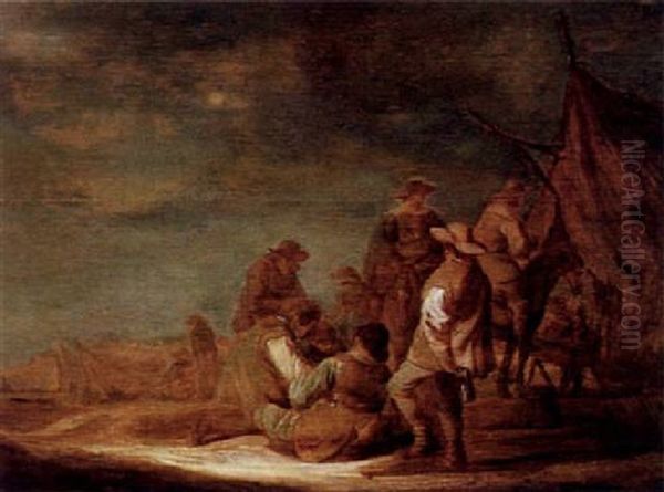 Rastende Soldaten Vor Einem Marketenderzelt Oil Painting by Benjamin Gerritsz Cuyp