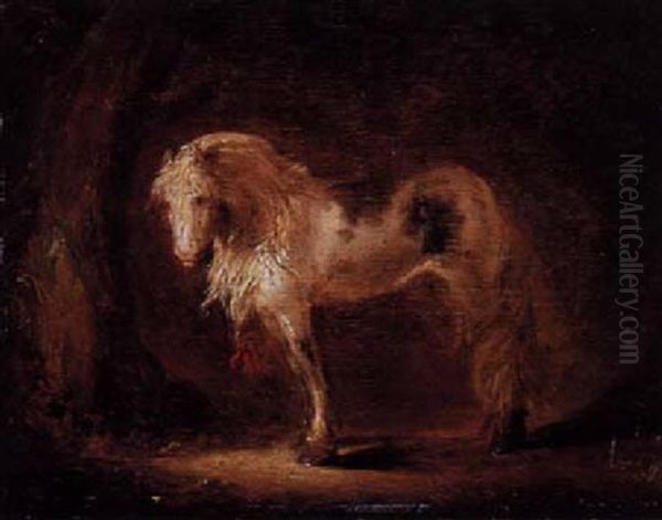 Study Of A Pony Standing Next To A Tree Oil Painting by Benjamin Gerritsz Cuyp