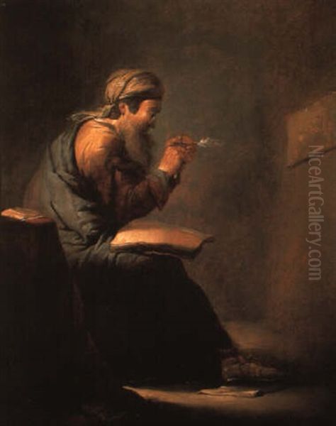 A Seated Scribe Sharpening His Quill Oil Painting by Benjamin Gerritsz Cuyp