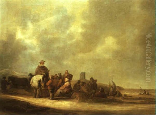 Fisherfolk By The Seashore Oil Painting by Benjamin Gerritsz Cuyp