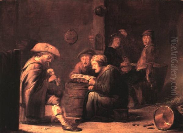 A Tavern Interior With A Bagpiper And Two Singers In The    Foreground, Two Topers Beyond Oil Painting by Benjamin Gerritsz Cuyp