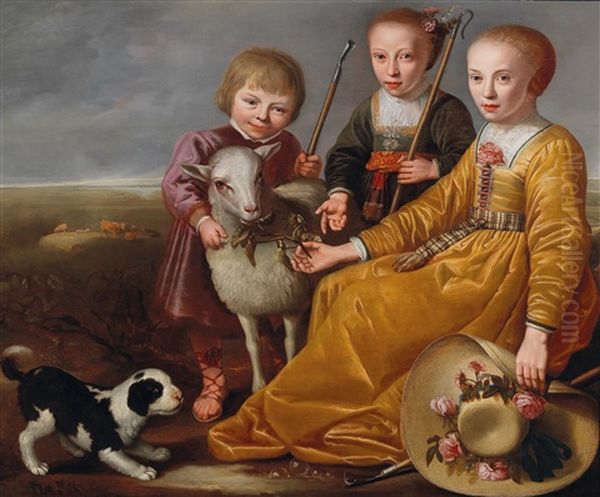 Three Children With A Goat And A Dog In A Landscape Oil Painting by Jacob Gerritsz Cuyp