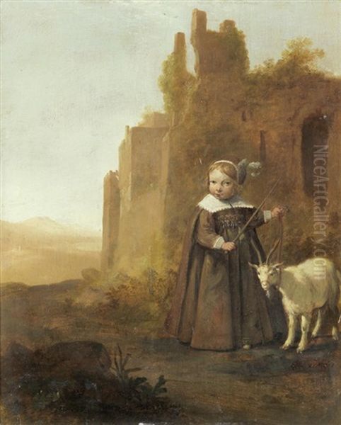 Portrait Of A Girl, Traditionally Identified As A Princess Of Orange, Leading A Goat In A Landscape Oil Painting by Jacob Gerritsz Cuyp