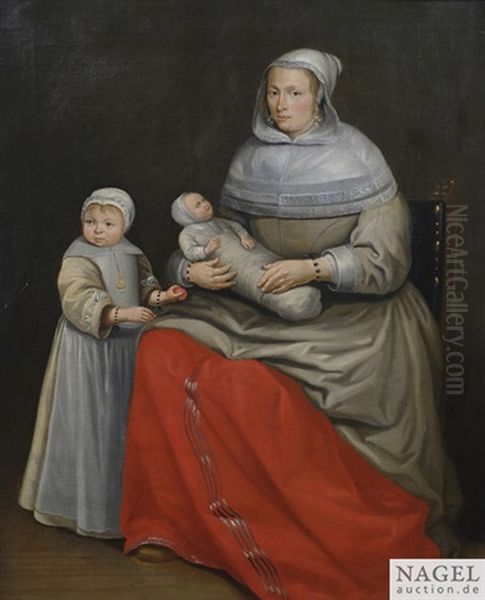 Bildnis Einer Dame Mit Ihren Beiden Kindern Oil Painting by Jacob Gerritsz Cuyp