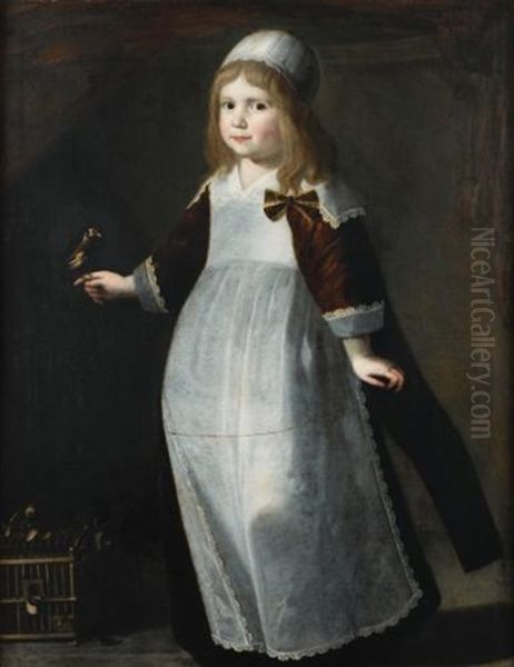 Portrait De Petite Fille Tenant Un Chardonneret Oil Painting by Jacob Gerritsz Cuyp