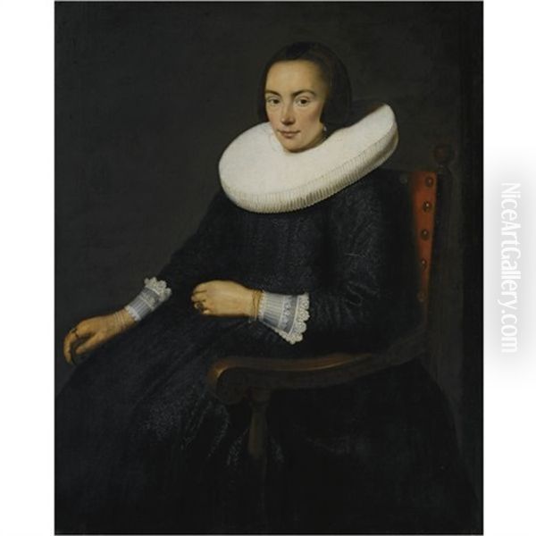 Portrait Of A Lady, In Black Dress With A Molensteenkraag Oil Painting by Jacob Gerritsz Cuyp