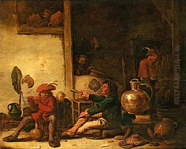 Kroginterior Med Flojtspelande Man Och Festande Bonder Oil Painting by Jacob Gerritsz Cuyp