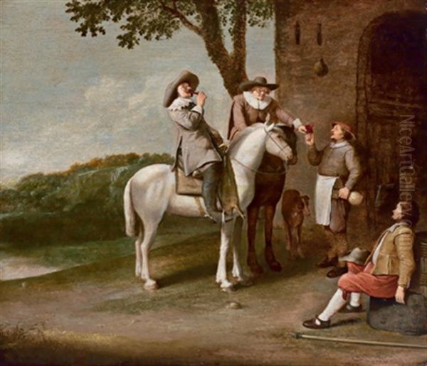 Zwei Reiter Halten Vor Dem Wirtshaus Oil Painting by Jacob Gerritsz Cuyp