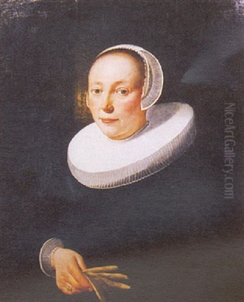 Portrait De Femme A La Collerette, Une Paire De Gants Dans Sa Main Droite Oil Painting by Jacob Gerritsz Cuyp