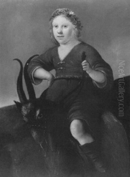 Portrait Of A Young Boy, Dressed As A Shepherd, Riding A Goat Oil Painting by Jacob Gerritsz Cuyp