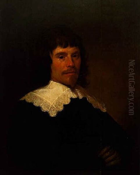 Portrait Of A Gentleman Wearing A Black Coat And White Lace Collar Oil Painting by Jacob Gerritsz Cuyp