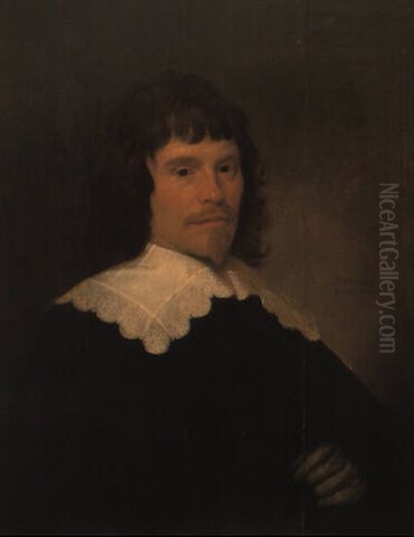 Portrait Of A Man, Half-length, Wearing Black With A White Lace Collar Oil Painting by Jacob Gerritsz Cuyp