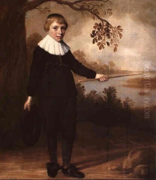 Portrait Of A Boy Holding His Hat In A River Landscape Oil Painting by Jacob Gerritsz Cuyp