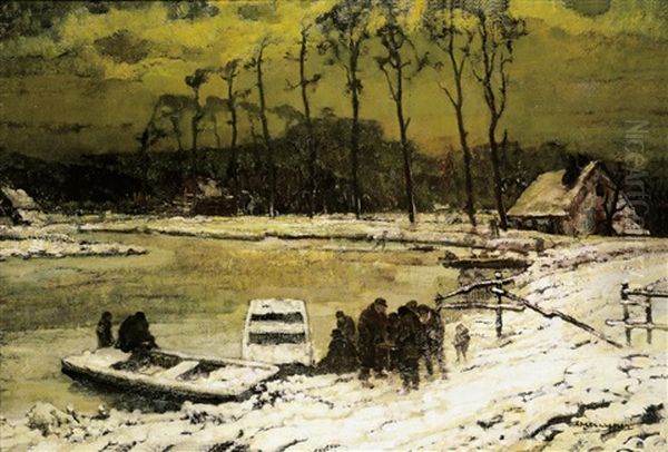 Pont Aan De Leie In De Winter Oil Painting by Alfons De Cuyper