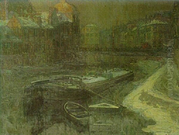 Ghent In Winter Oil Painting by Alfons De Cuyper