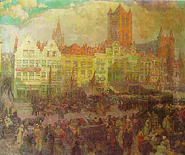 A Fair In Ghent Oil Painting by Alfons De Cuyper