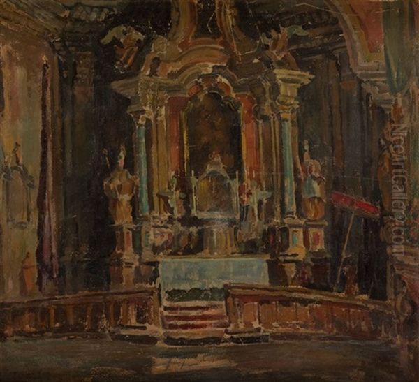 Church Interior In Rabka Oil Painting by Tadeusz Cybulski