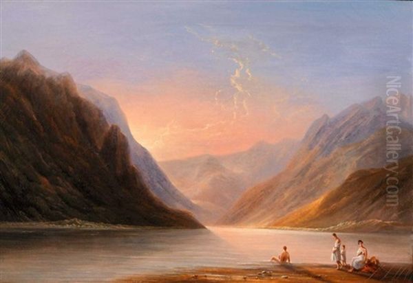 Baignade Au Bord D'un Lac De Montagne, 1829 Oil Painting by Casimir de Cypierre