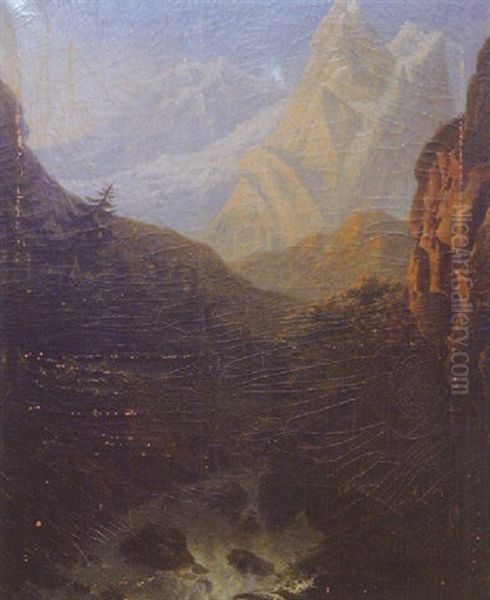 Cascade Du Staubbach Et Glacier De La Jungfrau Dans La Vallee De Lauterbrunn Oil Painting by Casimir de Cypierre