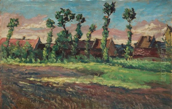 Landscape With Huts Oil Painting by Stanislaw Czajkowski