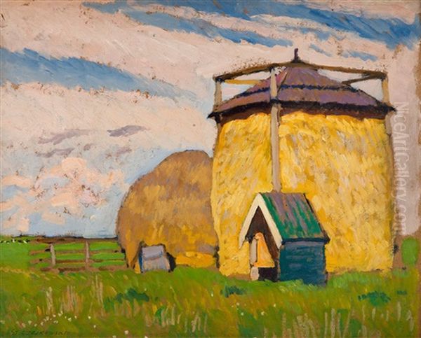 Haystacks Oil Painting by Stanislaw Czajkowski