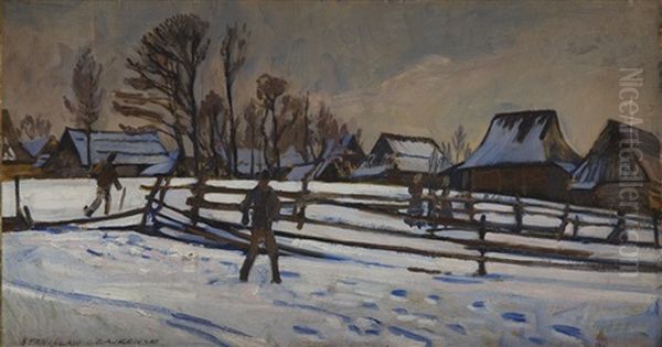 Winter In Podhale Oil Painting by Stanislaw Czajkowski