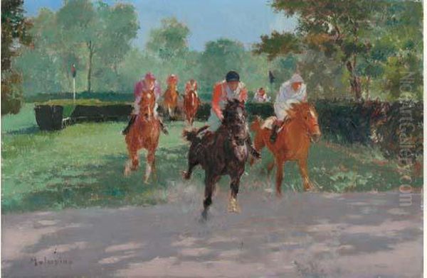 Course D'obstacles Oil Painting by Louis Ferdinand Antoni