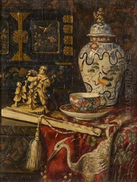 Still Life With Oriental Antiques Oil Painting by Ernst Czernotzky