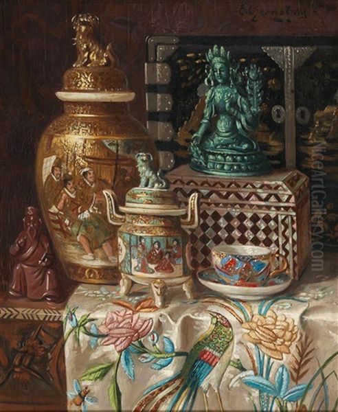 Asian Still Life With Table Oil Painting by Ernst Czernotzky